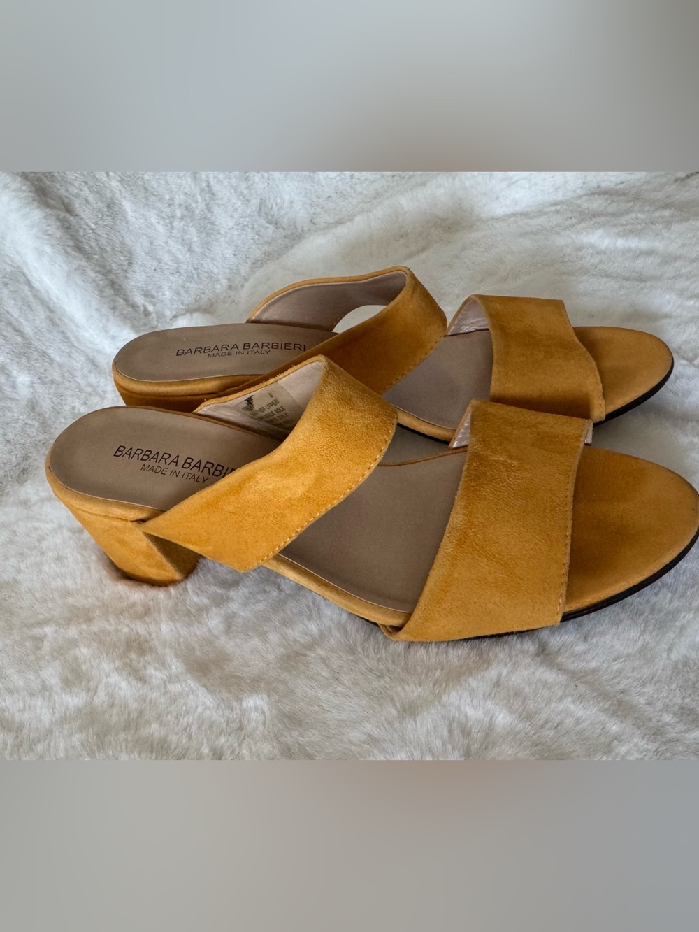 Barbara Barbieri Mustard Suede Double-Strap Block Heel Mule